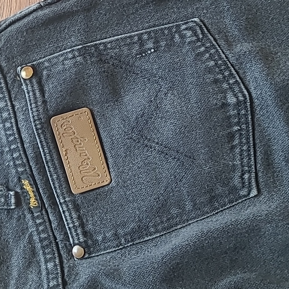 Vintage 90s Wrangler Black Denim Jeans Bootcut Mens Size 36x34 USA MADE - Picture 9 of 16